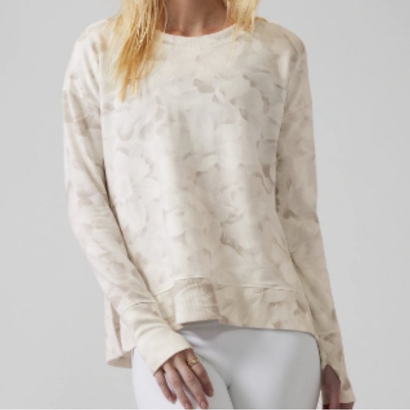 Athleta Coaster Luxe Printed Crewneck Cream White Floral Sweatshirt Size Large - Picture 1 of 6
